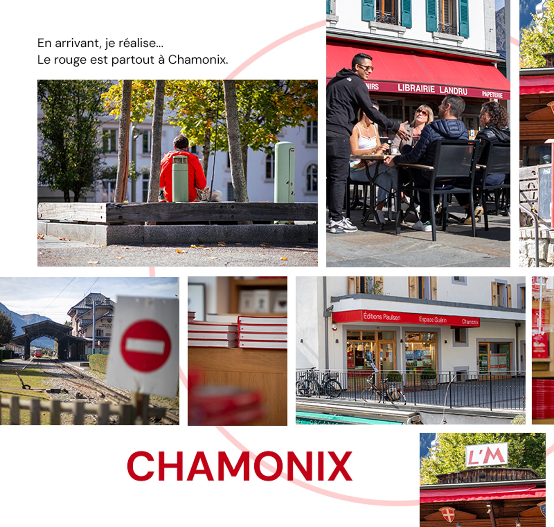 Enseignes et signalétiques rouge dans le centre ville de Chamonix