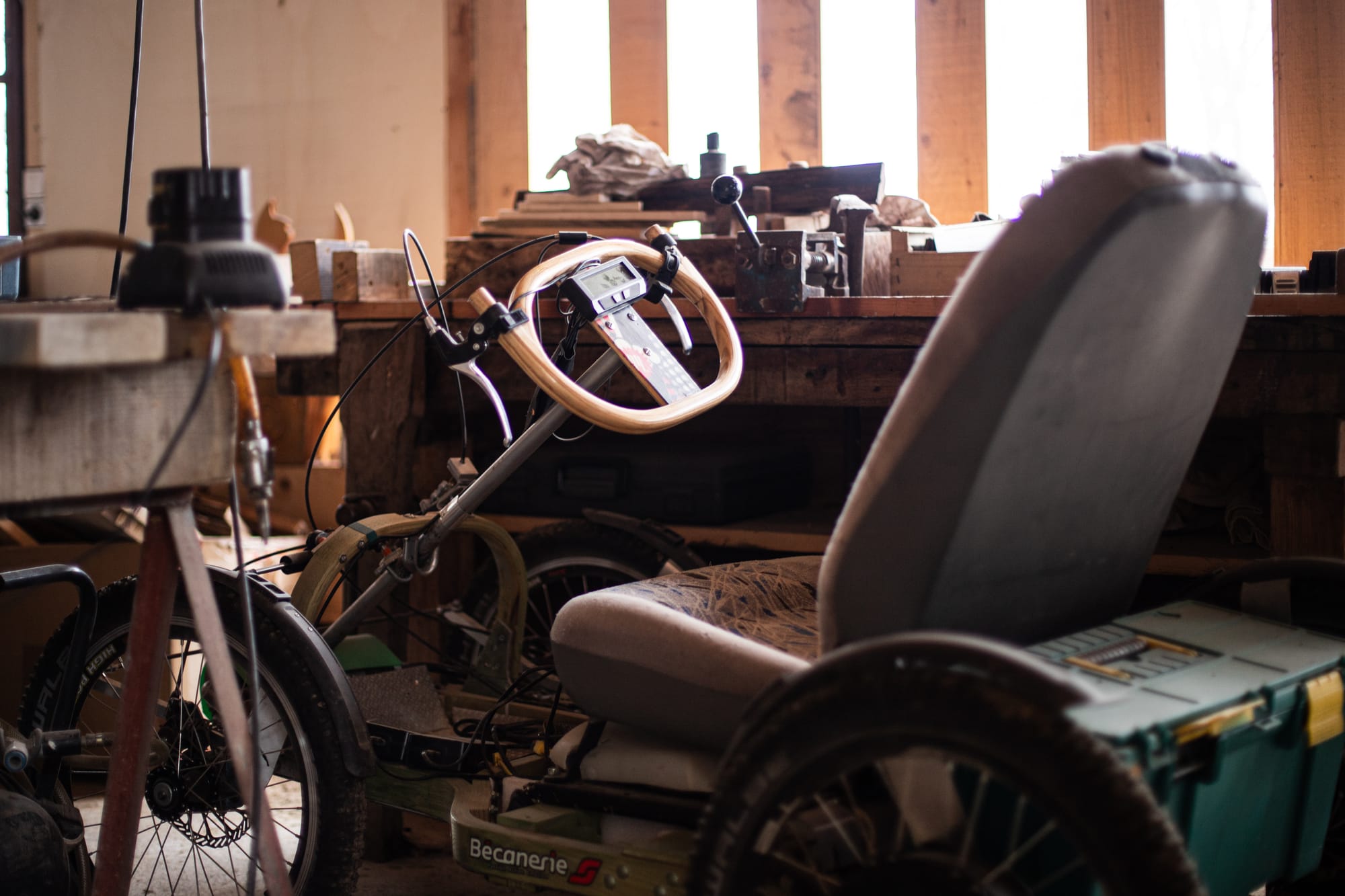 Quadricycle inventé par Jean-Paul Pezet dans son atelier de Saint-Gervais-les-Bains. 