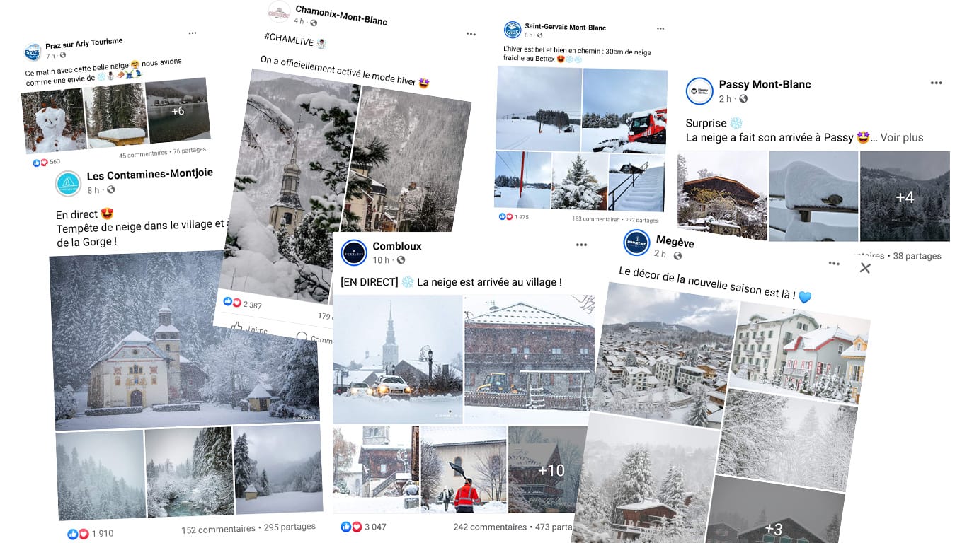 Florilège de post facebook annonçant l'arrivée de la neige dans les stations du Pays du Mont-Blanc